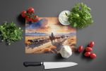 Cattle Drive at Sunset Glass Cutting Board Decorative Tempered Glass Kitchen Cutting and Serving Board Large Size Chopping Board