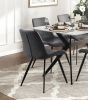 Modern 7pc Dining Table Set with 6x Chairs Gray Upholstered Sintered Stone Tabletop Black Metal Legs Kitchen Dining Furniture