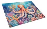 Octopus Among Coral Glass Cutting Board Decorative Tempered Glass Kitchen Cutting and Serving Board Large Size Chopping Board